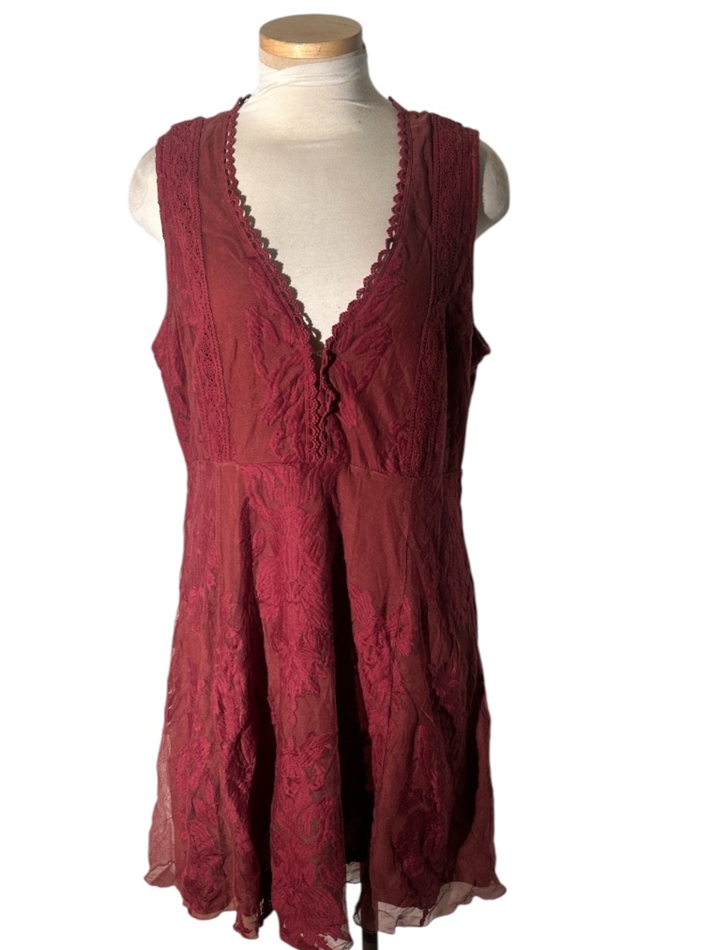 Shyanne Western Sleeveless Burgundy Lace Embroidered V-Neck Mini Dress Size XL